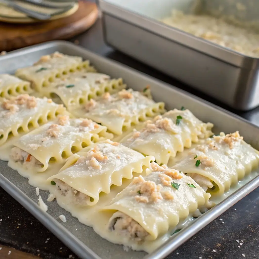 chicken-alfredo-lasagna-rolls-bake